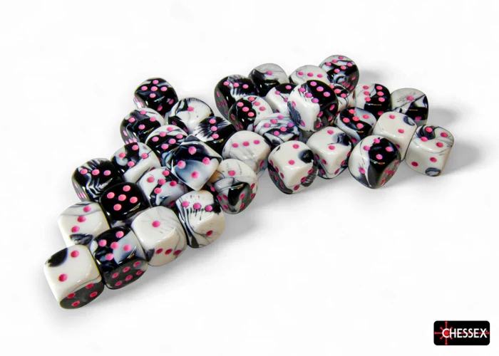 Gemini: Black-White/Pink 12mm D6 (36 dice) - Image 2