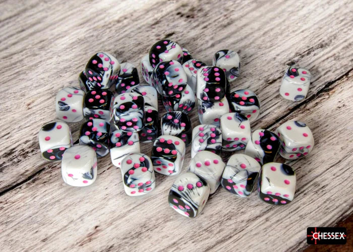 Gemini: Black-White/Pink 12mm D6 (36 dice) - Image 4