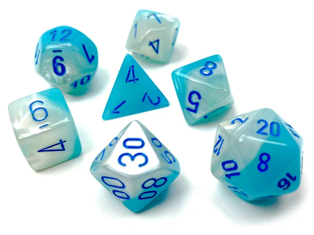 Gemini: Polyhedral Pearl Turquoise-White/Blue Luminary 7-Die Set - Image 2